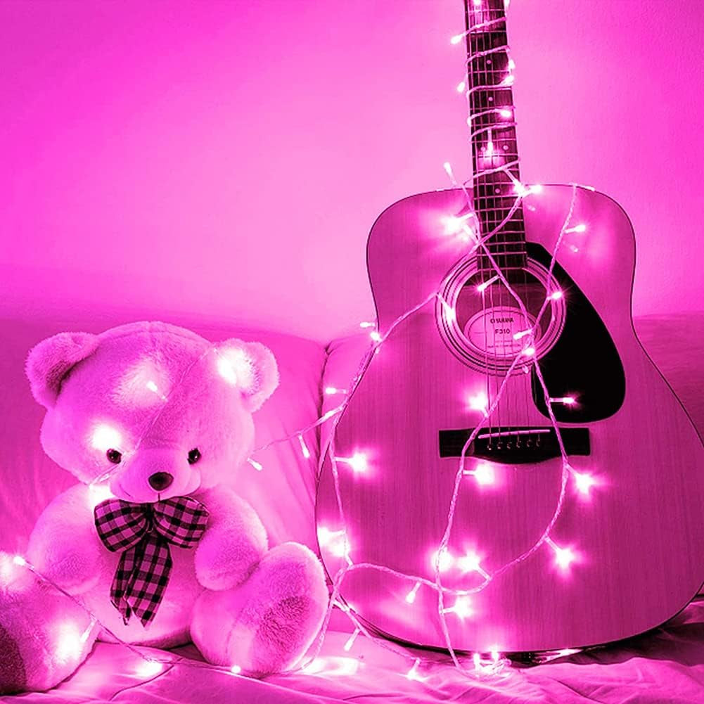 Christmas String Lights,  33Ft 100 Leds with Controller Fairy Twinkle Lights Decoration for Chirstmas Tree,Garden,Multi Stings Connectable(Transparent Wire)(Pink)